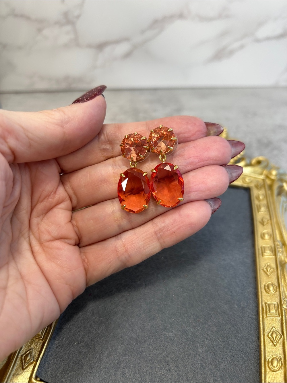 Dazzling J. Crew Gold-Tone Earrings with Bright Orange Crystal Drops